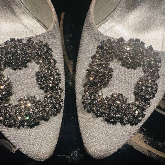 MANOLO BLAHNIK Metallic Silver Crystal Buckle CASSIADO Heel Sandals EU 41 - Picture 13 of 16